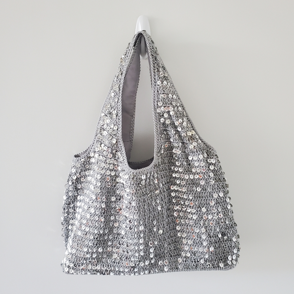 Y2K Gray Sequin Embellished Shoulder Bag